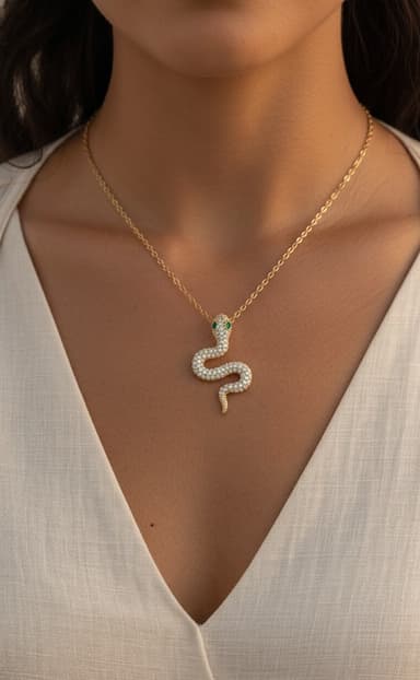 Collier doré a motif serpent a strasse - Image 1