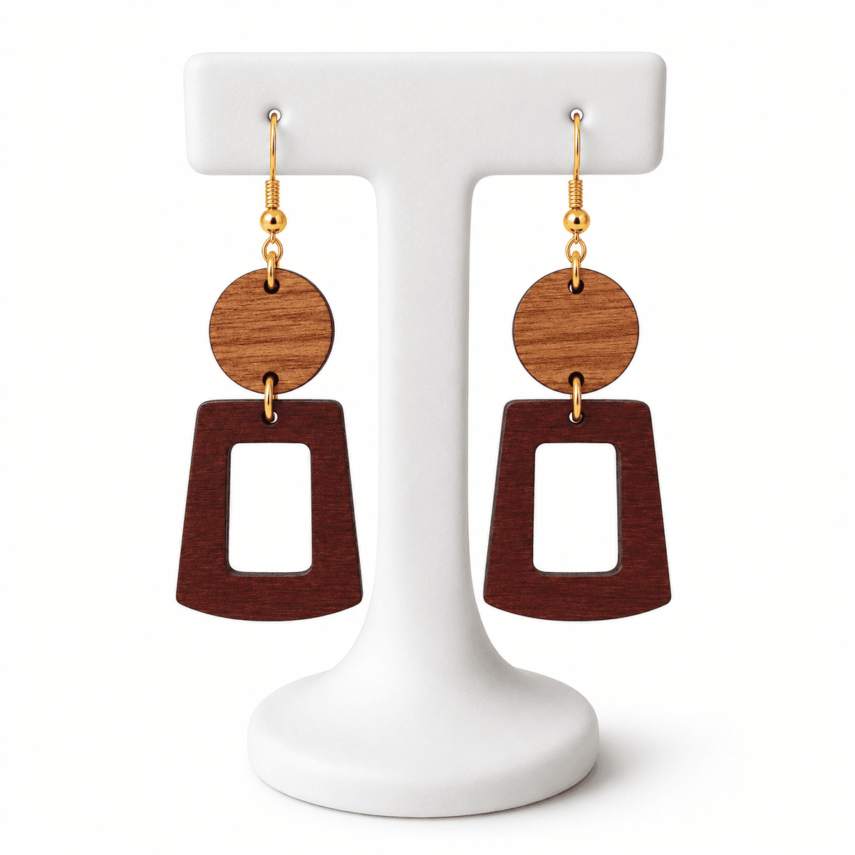 Boucles dâOreilles en Bois Naturel â Design GĂ©omĂ©trique Chic et Artisanal