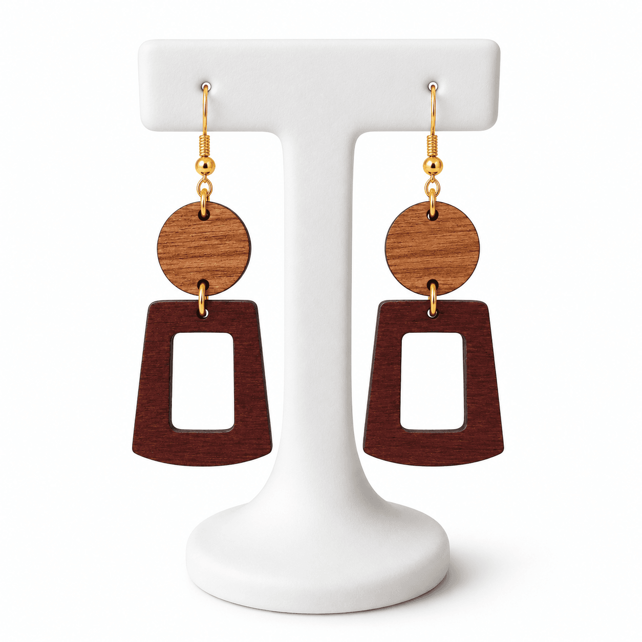 Boucles d’Oreilles en Bois Naturel – Design Géométrique Chic et Artisanal