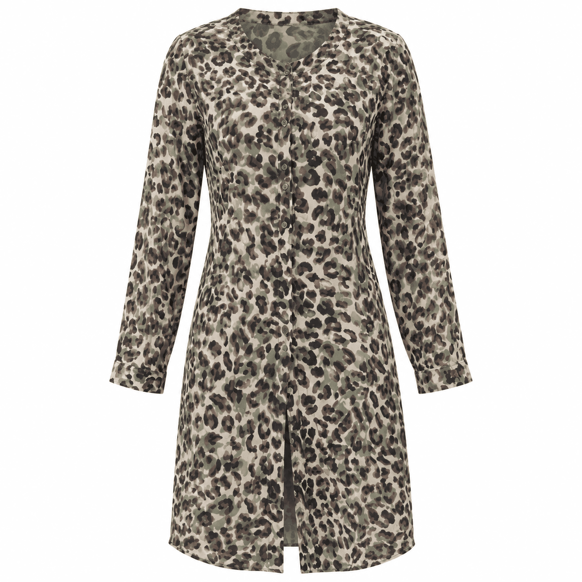 Chemise Femme Tigrée Verte – Chemise Longue Élégante Made in Turkey