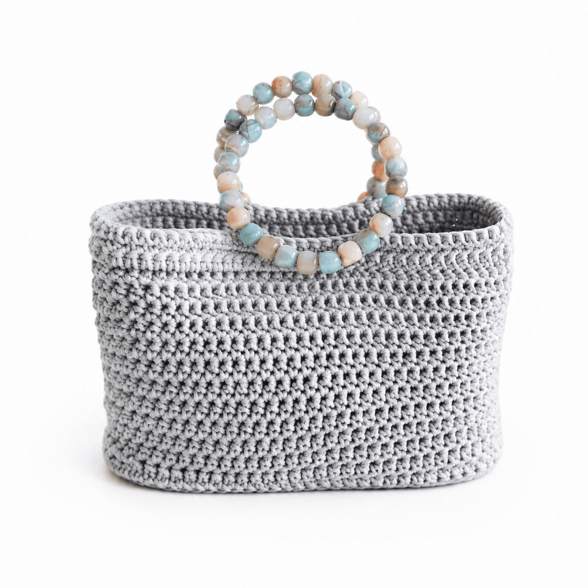 Sac à Main en Crochet Argenté Fait Main – Élégance Artisanale avec Anses Perlées