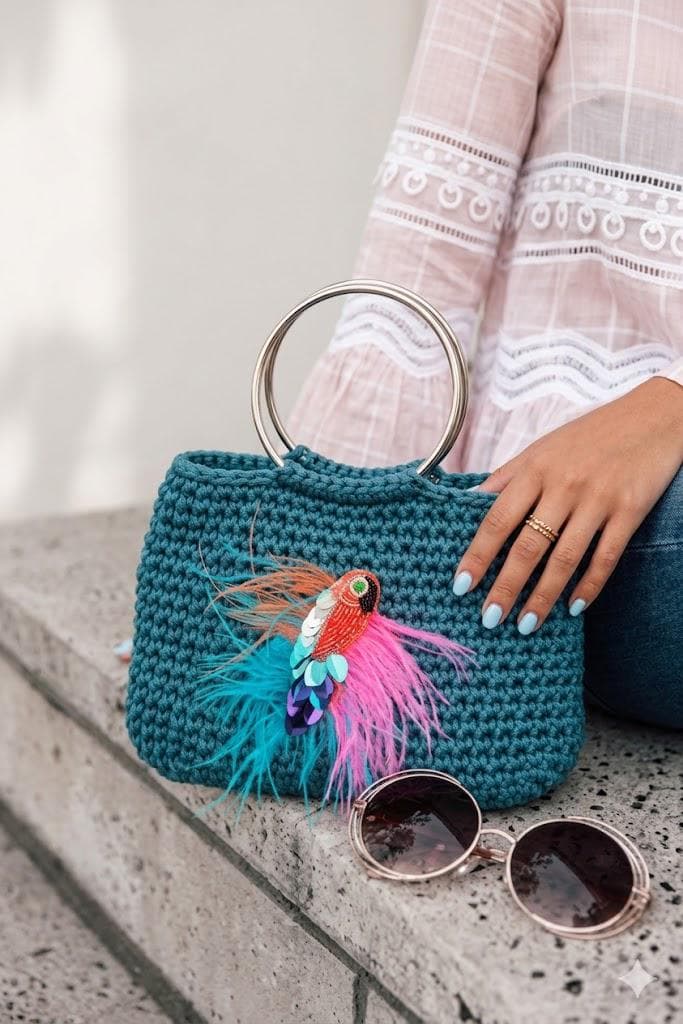Sac en crochet bleu