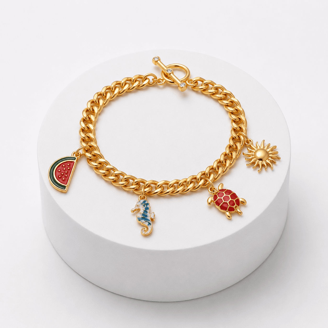 Bracelet Tortue avec Breloques en Acier Inoxydable – Chaîne Dorée Style Marin