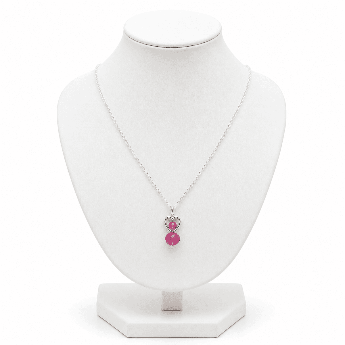 Collier Femme & Fille en Acier Inoxydable avec Cœur et Cristal Rose Fuchsia