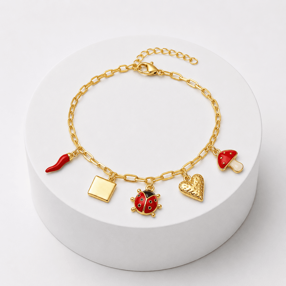 Bracelet Champignon avec Breloques en Acier Inoxydable – Chaîne Dorée Fantaisie