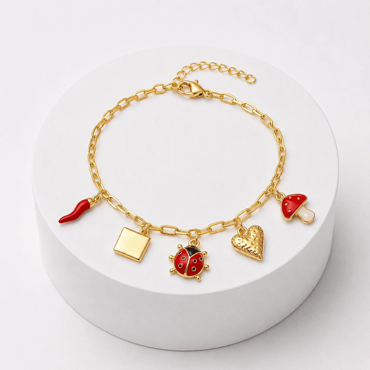 Bracelet Champignon avec Breloques en Acier Inoxydable – Chaîne Dorée Fantaisie