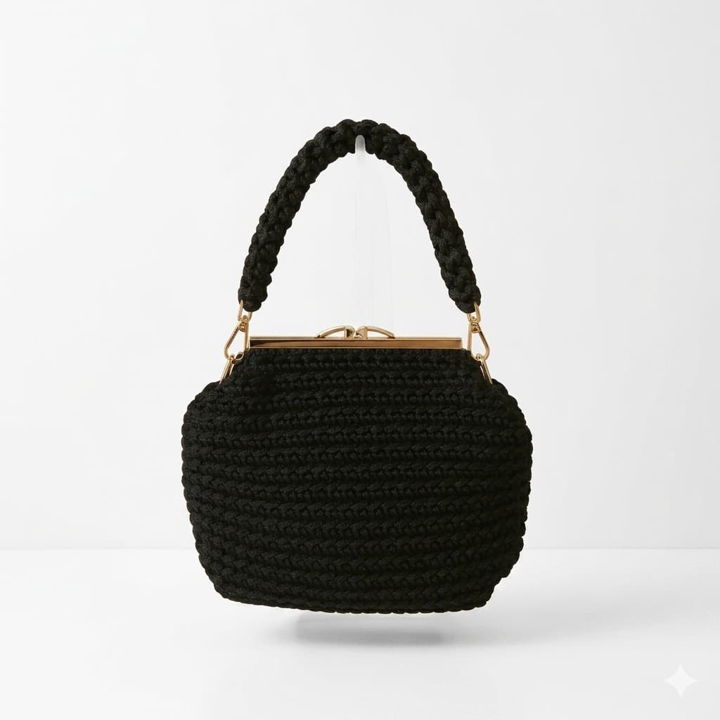 Porté Épaule Rétro-Chic – Maille Noire & Fermoir Doré