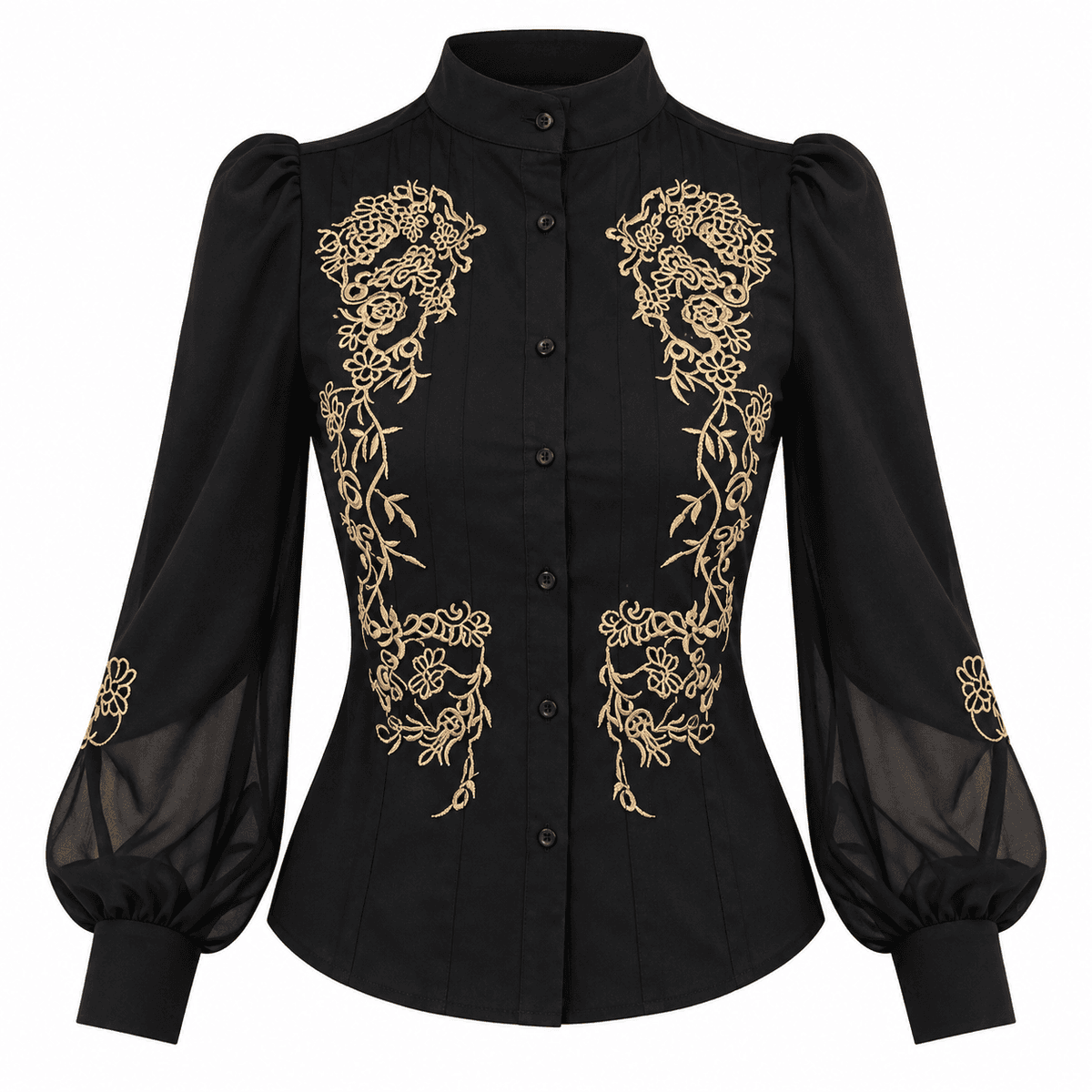 Chemise Femme Noire Ă Manches Transparentes et DĂ©tails DorĂ©s â Jennyfer