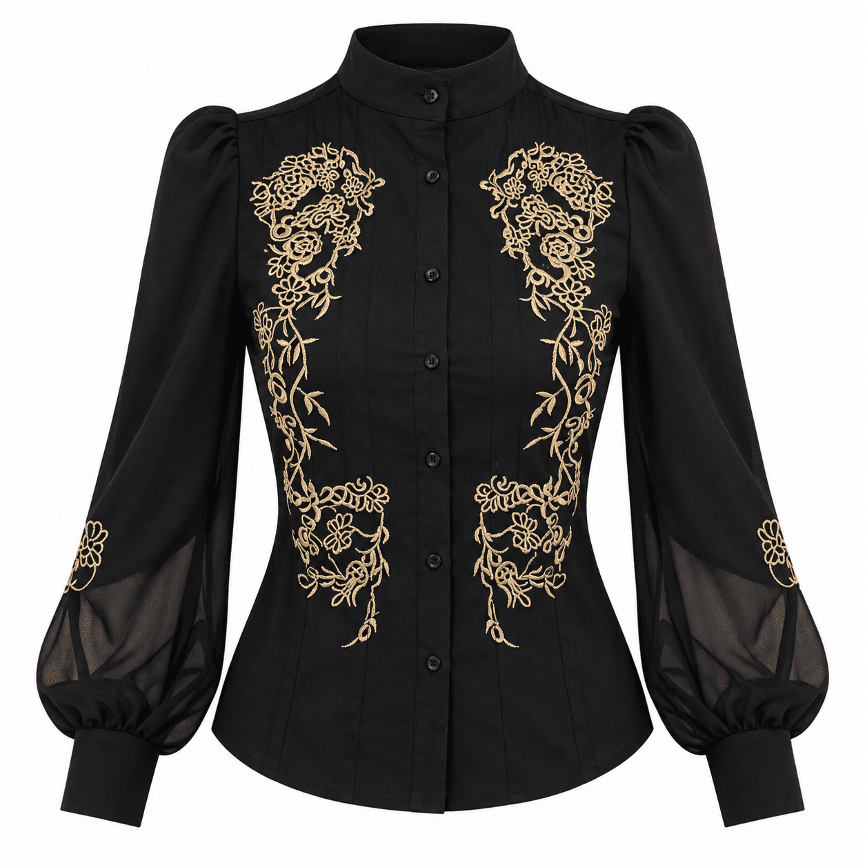 Chemise Femme Noire à Manches Transparentes et Détails Dorés – Jennyfer
