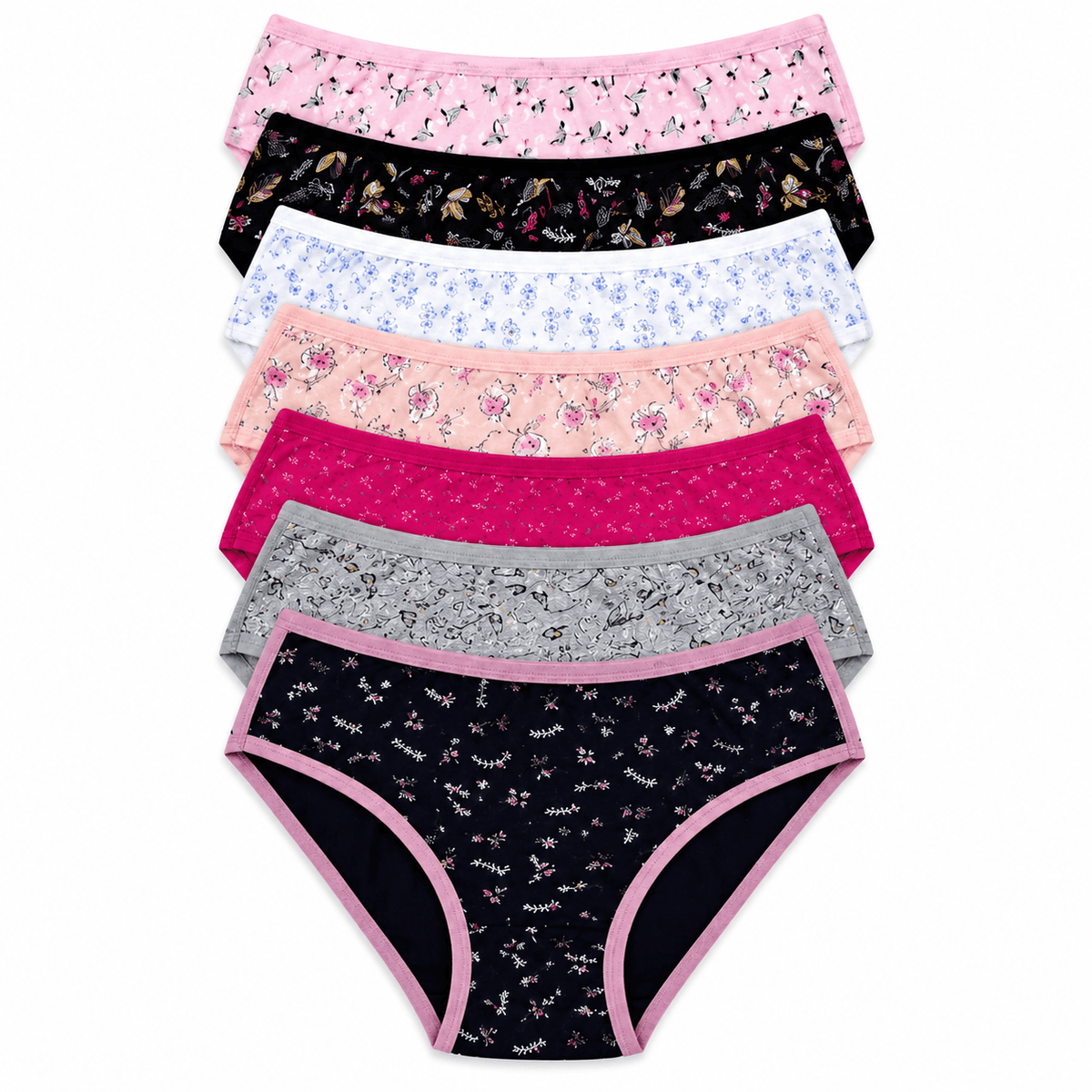 Pack de 7 Slips Femme en Coton – Culottes Confortables Douces à Motifs Assortis