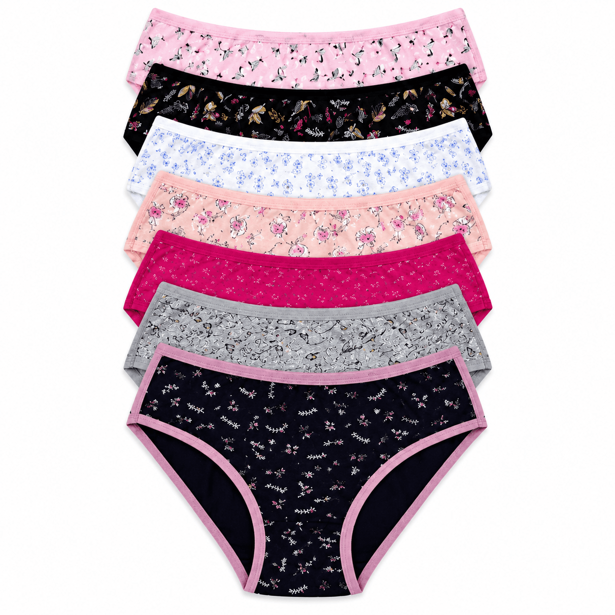 Pack de 7 Slips Femme en Coton – Culottes Confortables Douces à Motifs Assortis
