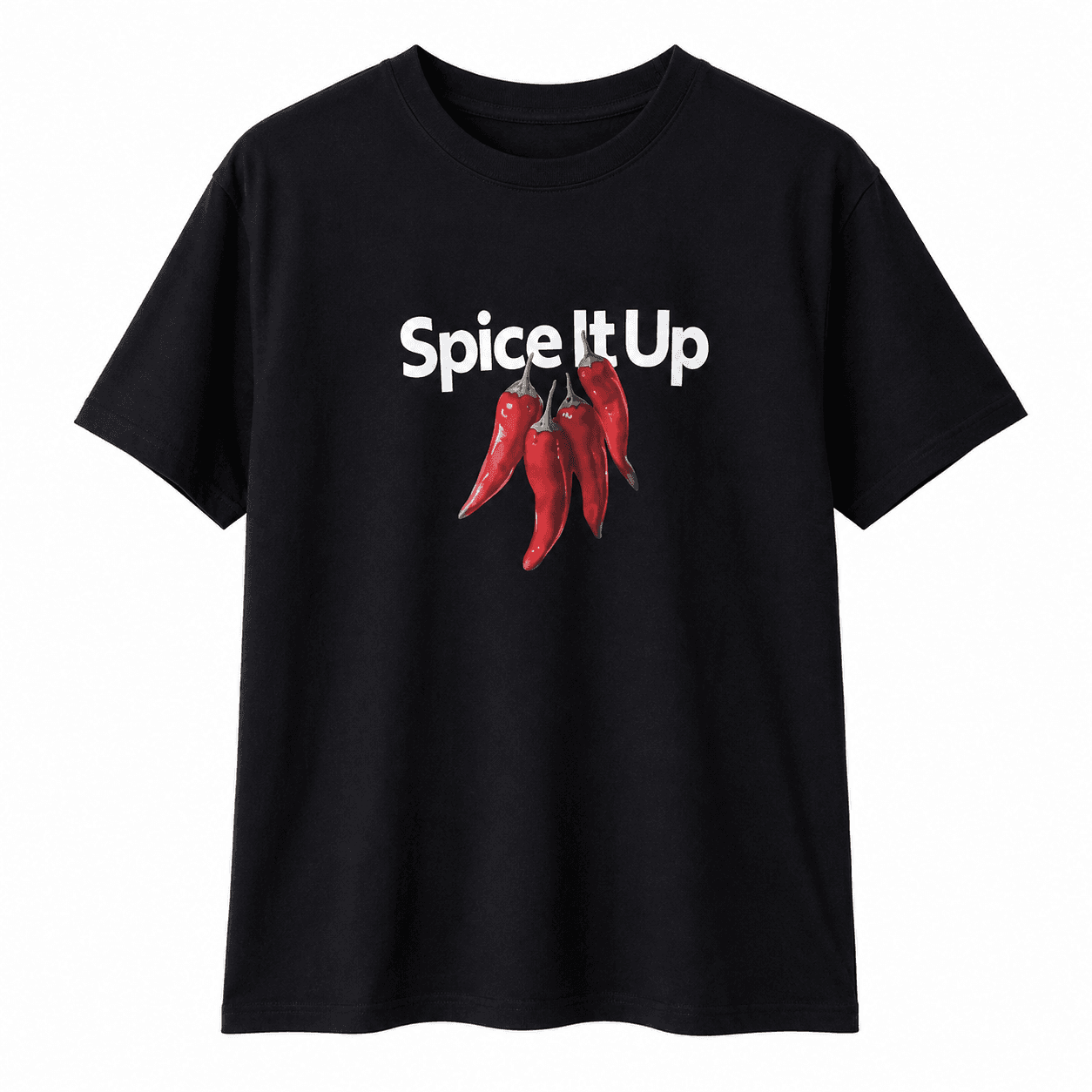 T-shirt Femme Noir « Spice It Up » – T-shirt 100 % Coton à Imprimé Tendance