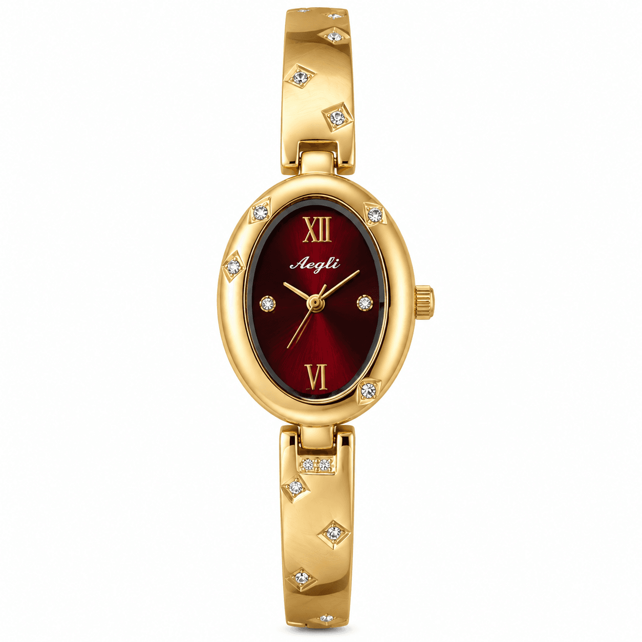 Montre Femme Aogilt Dorée – Cadran Ovale Bordeaux avec Chiffres Romains