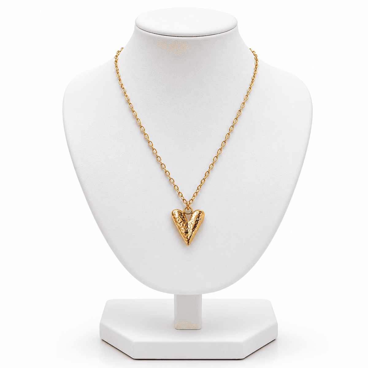 Collier Cœur Doré Martelé en Acier Inoxydable – Bijou Élégant & Intemporel