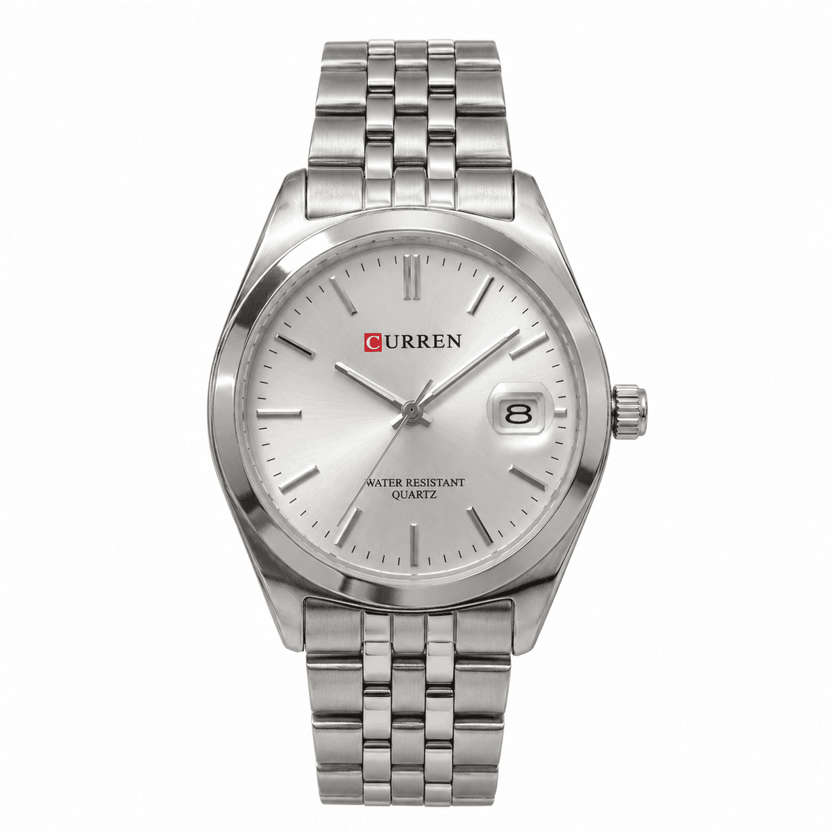 Montre Femme Curren ArgentĂ©e â Cadran Blanc avec Date et Bracelet en Acier Inoxydable