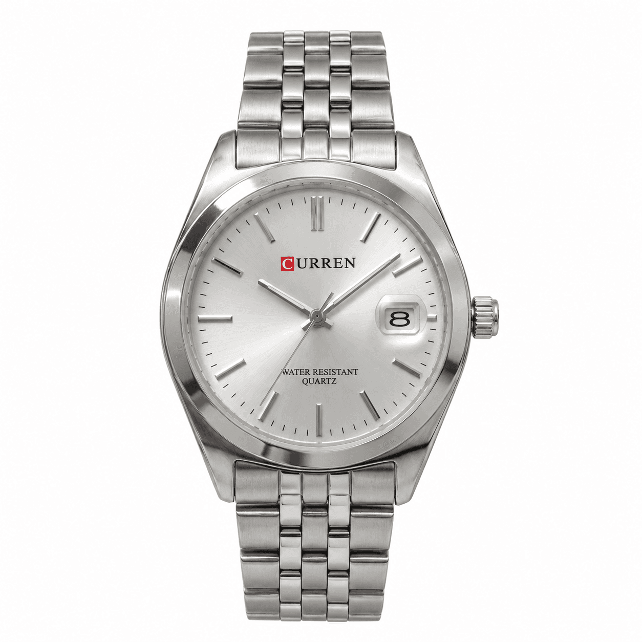 Montre Femme Curren Argentée – Cadran Blanc avec Date et Bracelet en Acier Inoxydable