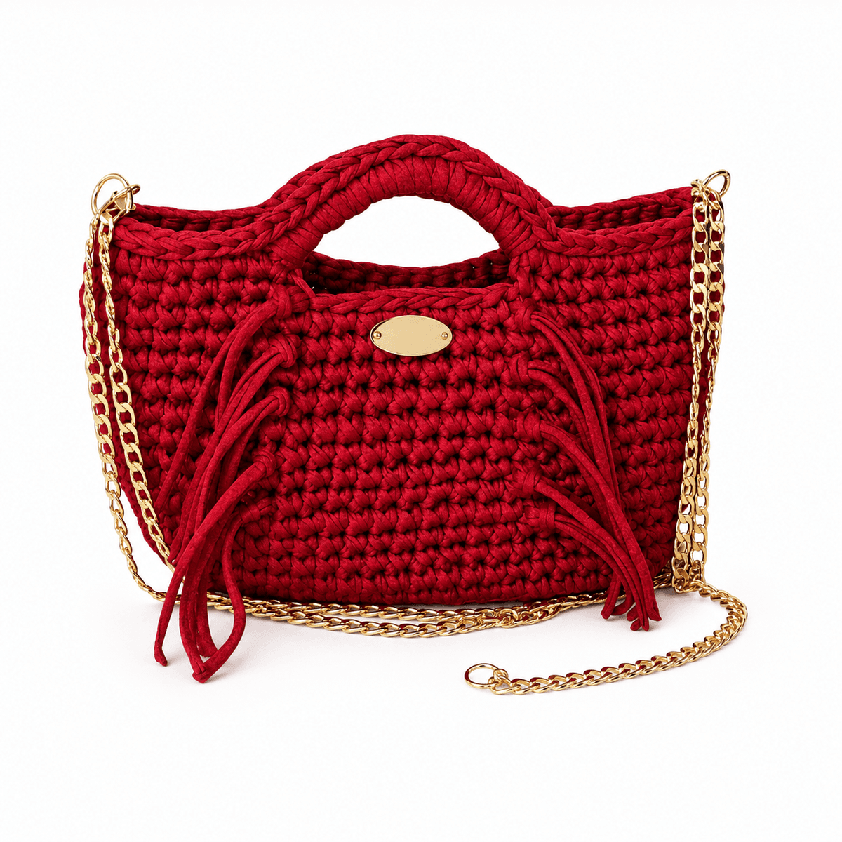 Sac à Main en Crochet Rouge Fait Main – Élégance Artisanale avec Chaîne Dorée