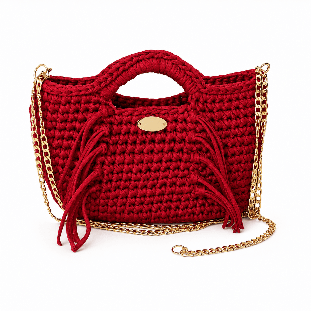 Sac à Main en Crochet Rouge Fait Main – Élégance Artisanale avec Chaîne Dorée