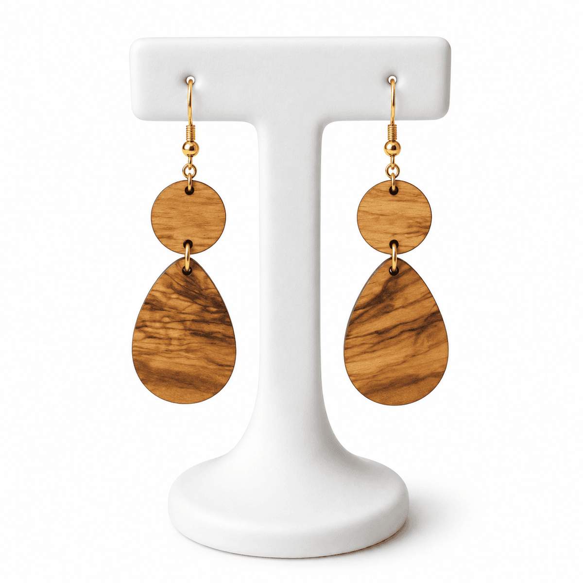 Boucles d’Oreilles en Bois Naturel Femme – Design Géométrique Doré et Artisanal