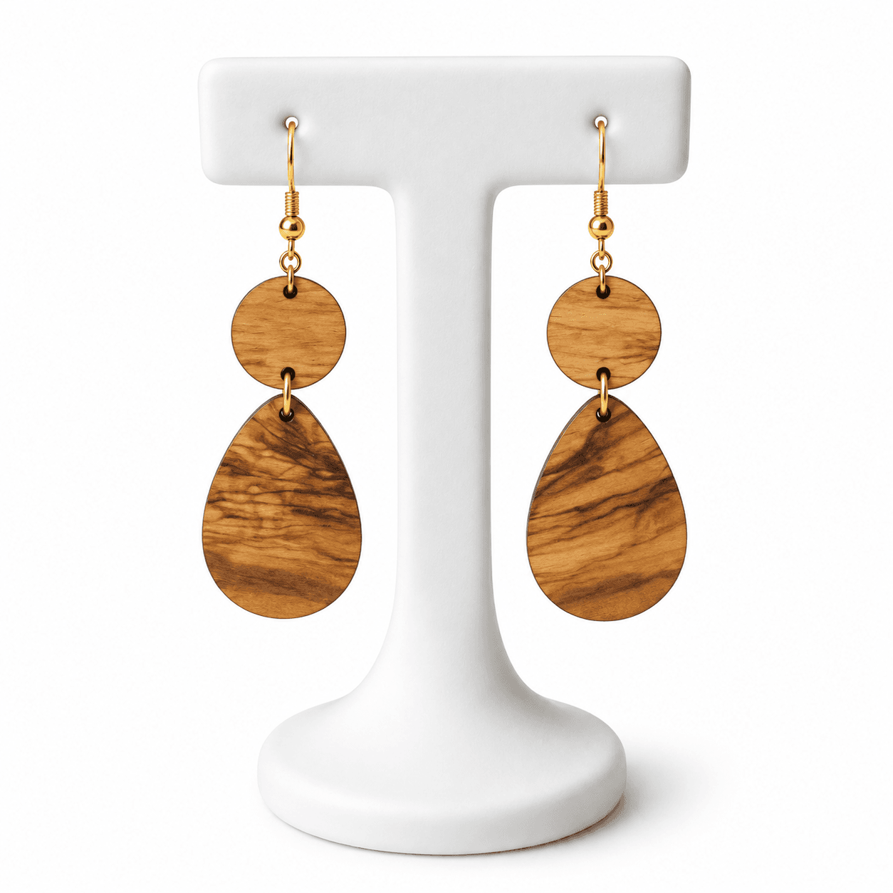 Boucles d’Oreilles en Bois Naturel Femme – Design Géométrique Doré et Artisanal