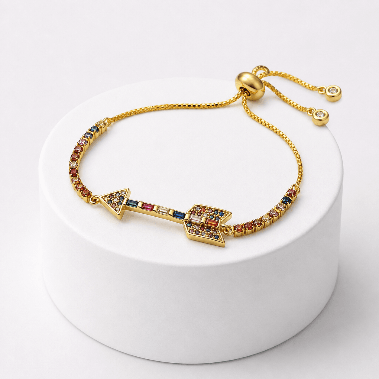 Bracelet Femme Doré avec Zircons Multicolores – Modèle Élégant Ajustable
