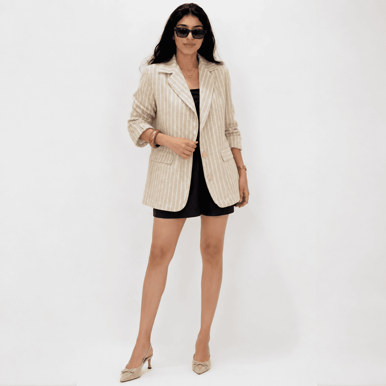 Veste Oversize Rayée en Lin – Style Chic & Décontracté