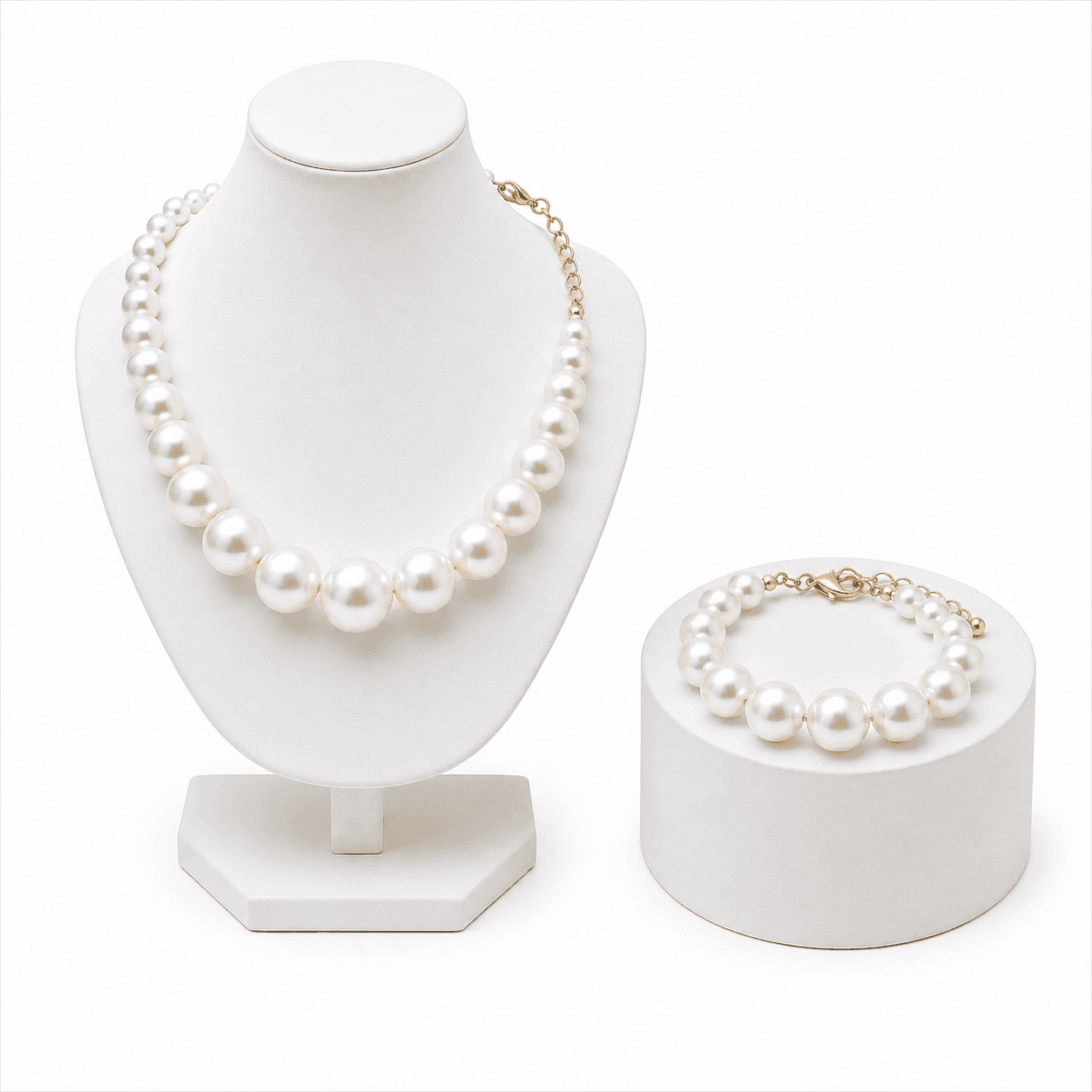 Parure Collier et Bracelet en Perles Nacrées Blanches – Élégante et Intemporelle