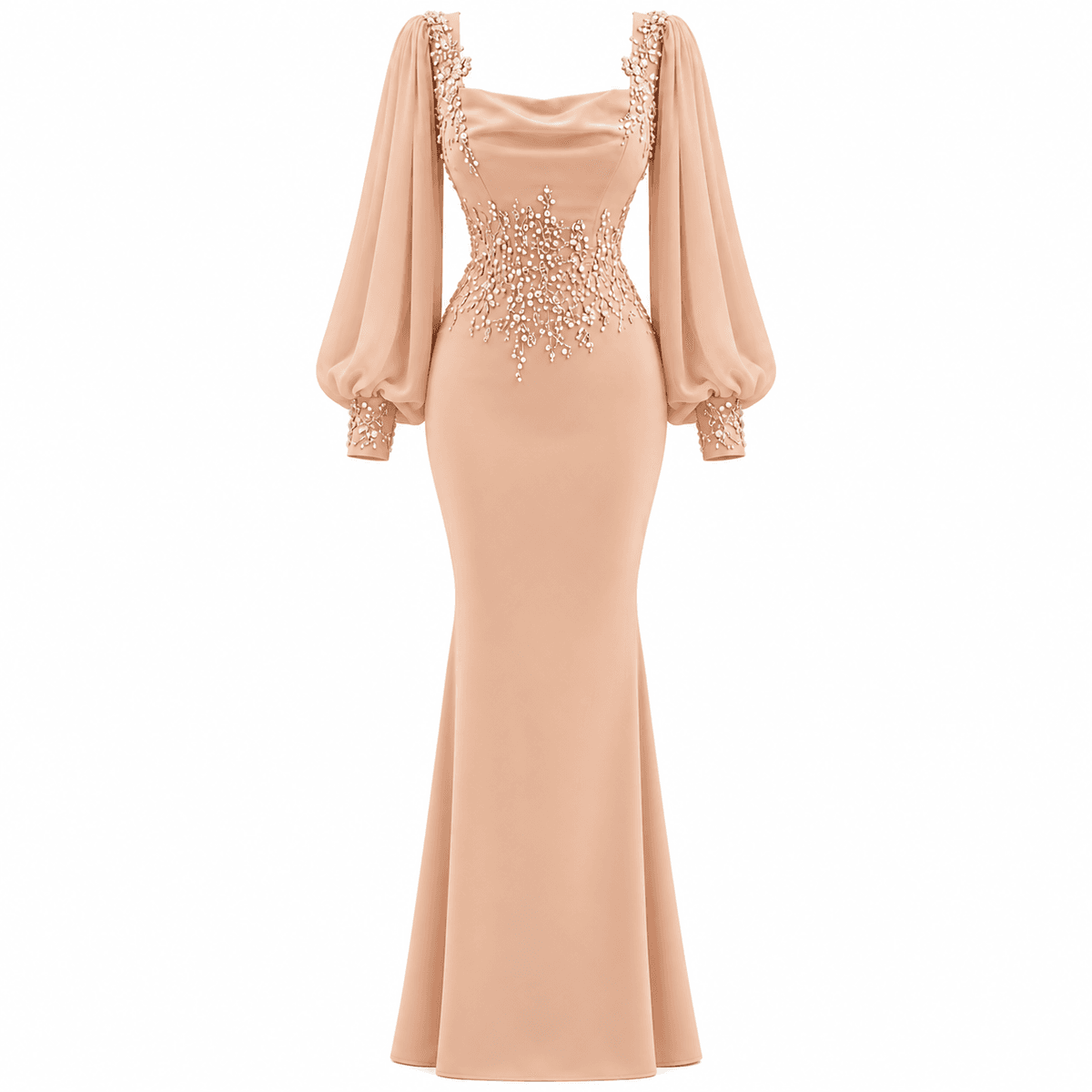 Robe de Fiançailles Femme Saumon – Robe de Soirée Sirène Élégante Couture à Main