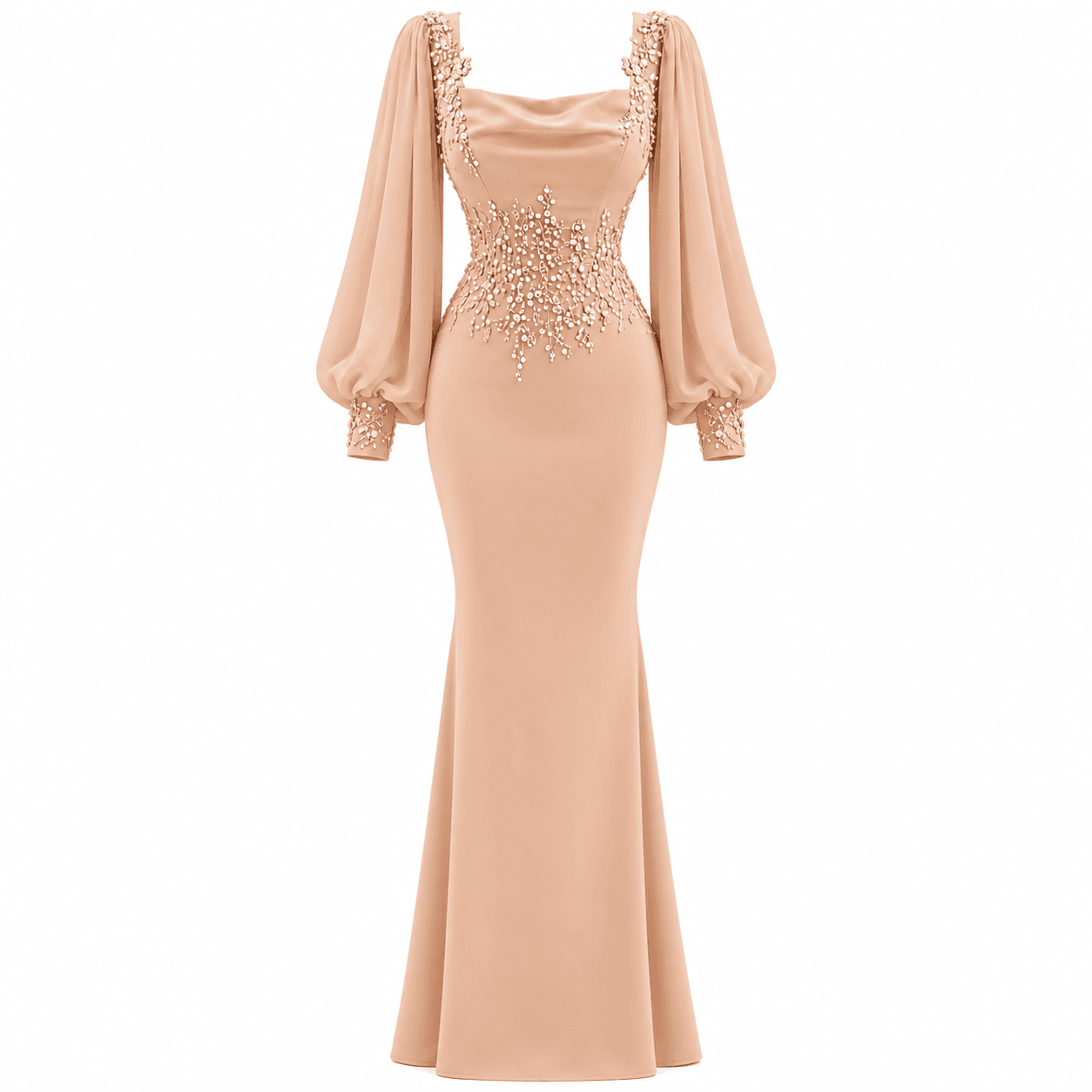 Robe de Fiançailles Femme Saumon – Robe de Soirée Sirène Élégante Couture à Main