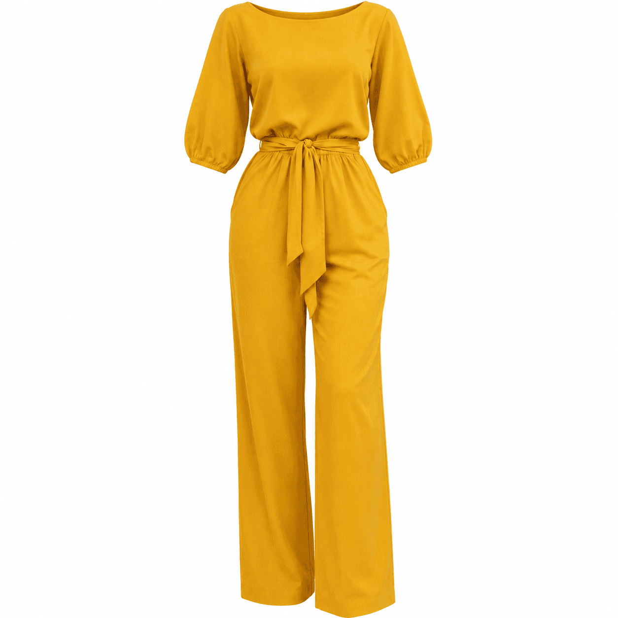 Combinaison Femme Jaune Moutarde à Manches 3/4 – Tenue Chic et Élégante Printemps Été