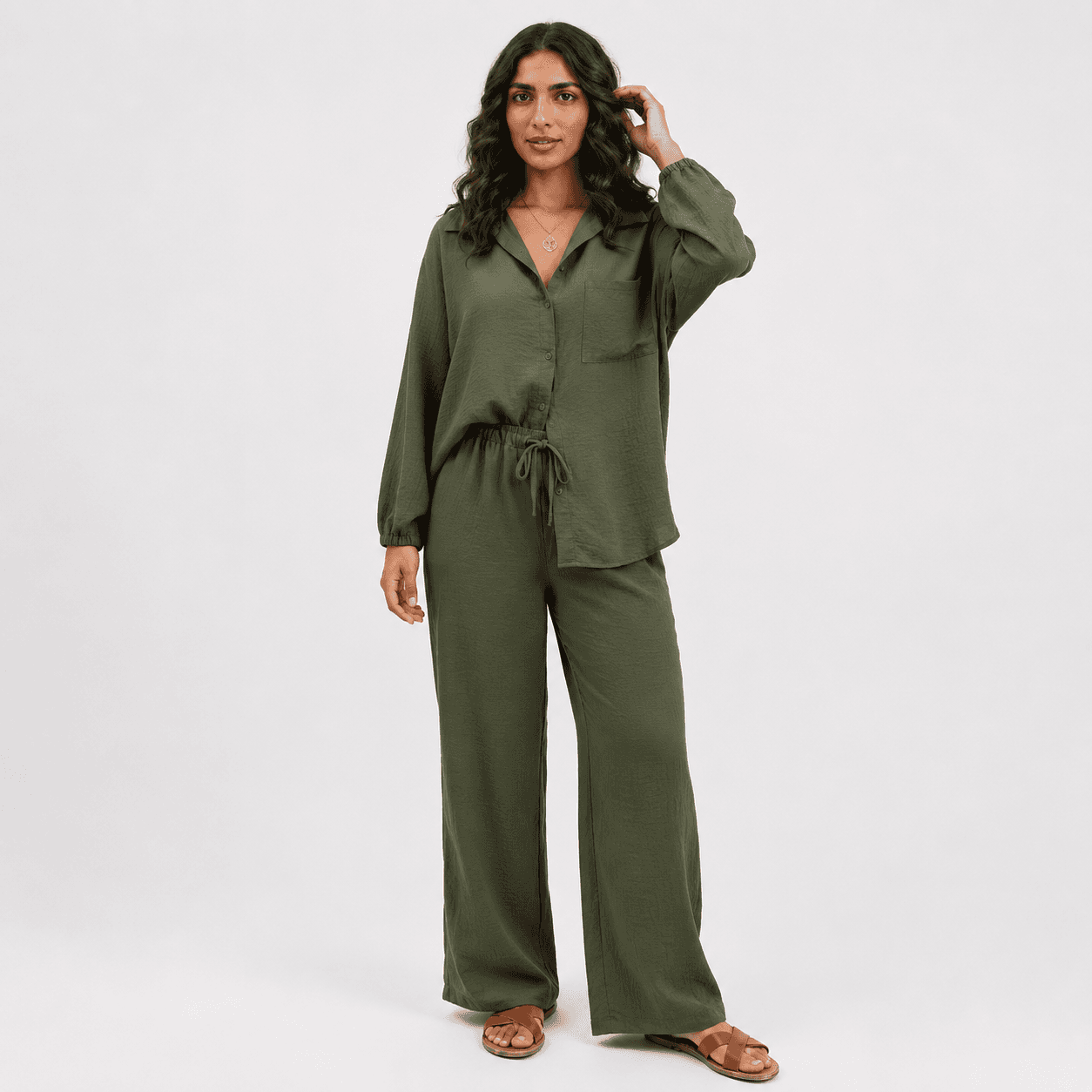 Ensemble Femme Chic 2 PiĂšces â Chemise Ă Manches Longues & Pantalon Taille Unique