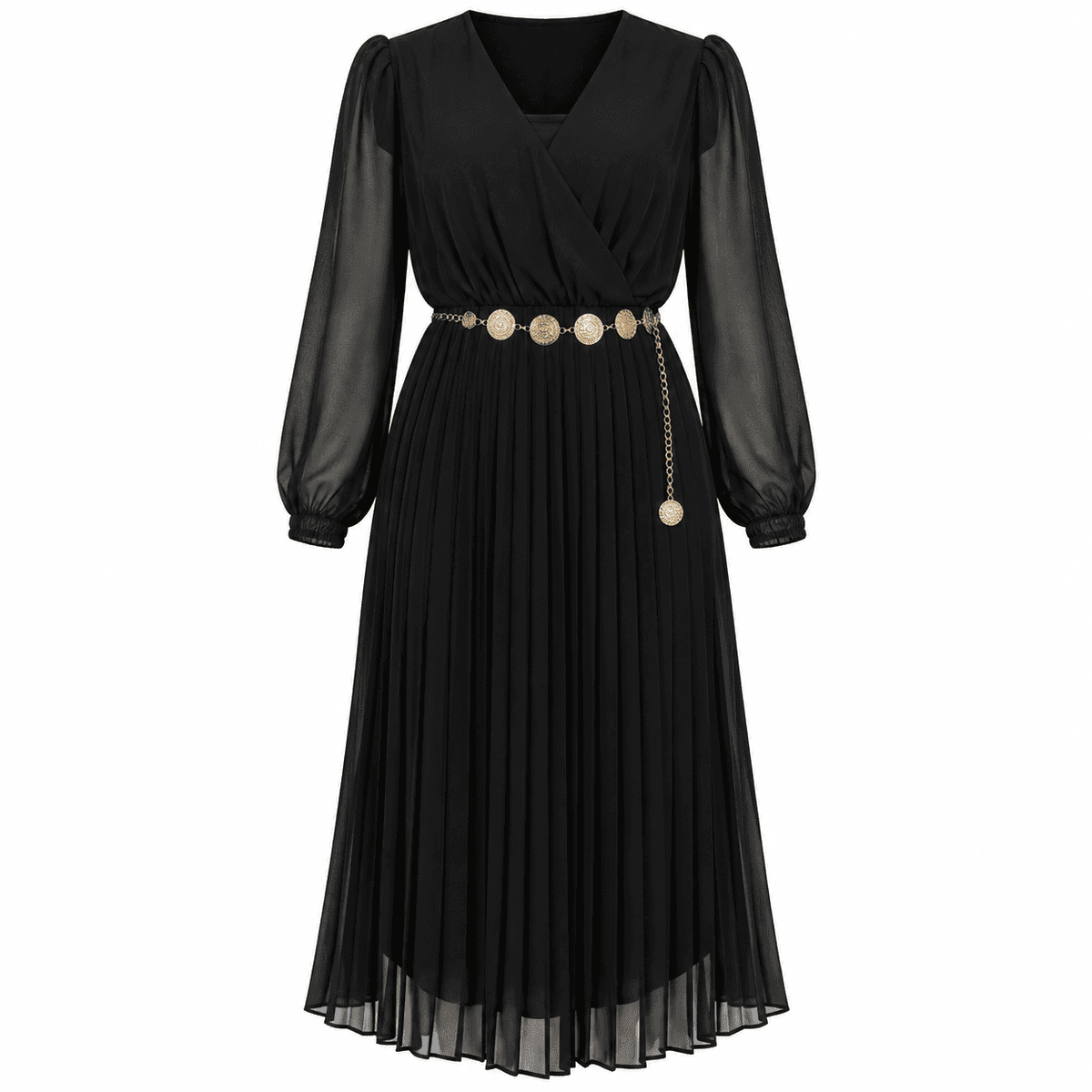 Robe Femme en Mousseline Noire – Robe Élégante et Fluide pour Soirée