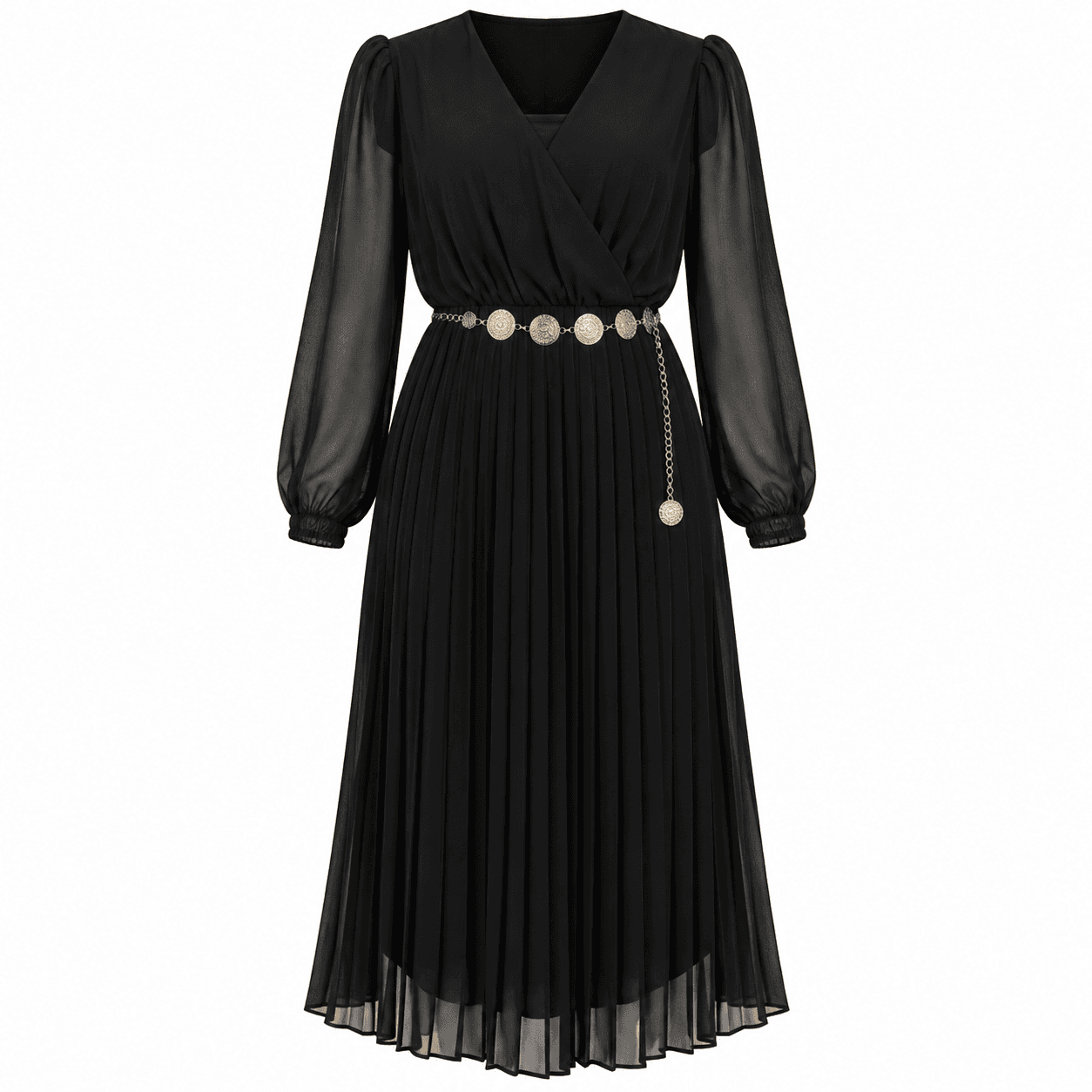 Robe Femme en Mousseline Noire – Robe Élégante et Fluide pour Soirée