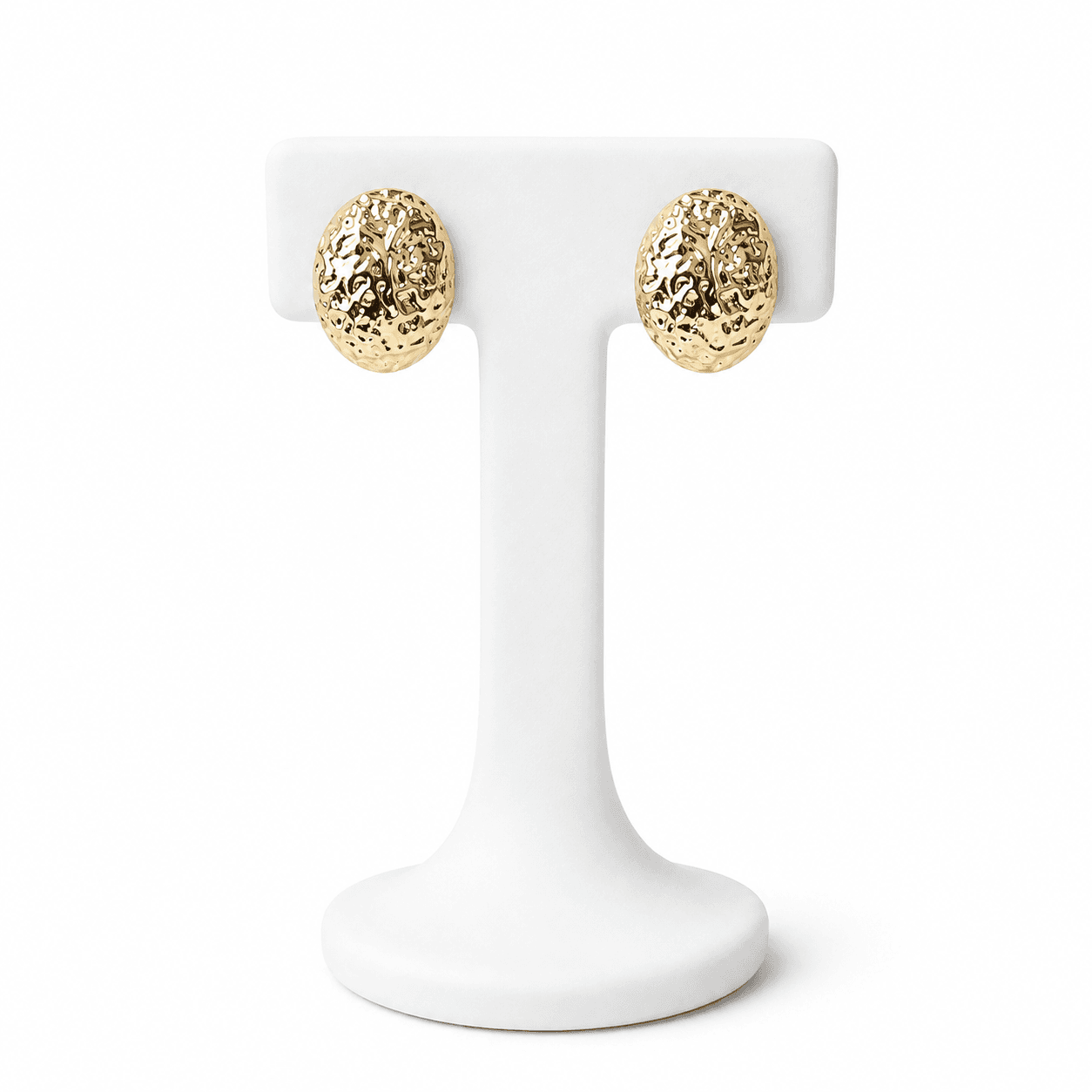 Boucles d’Oreilles Ovales Dorées Femme – Design Martelé en Acier Inoxydable