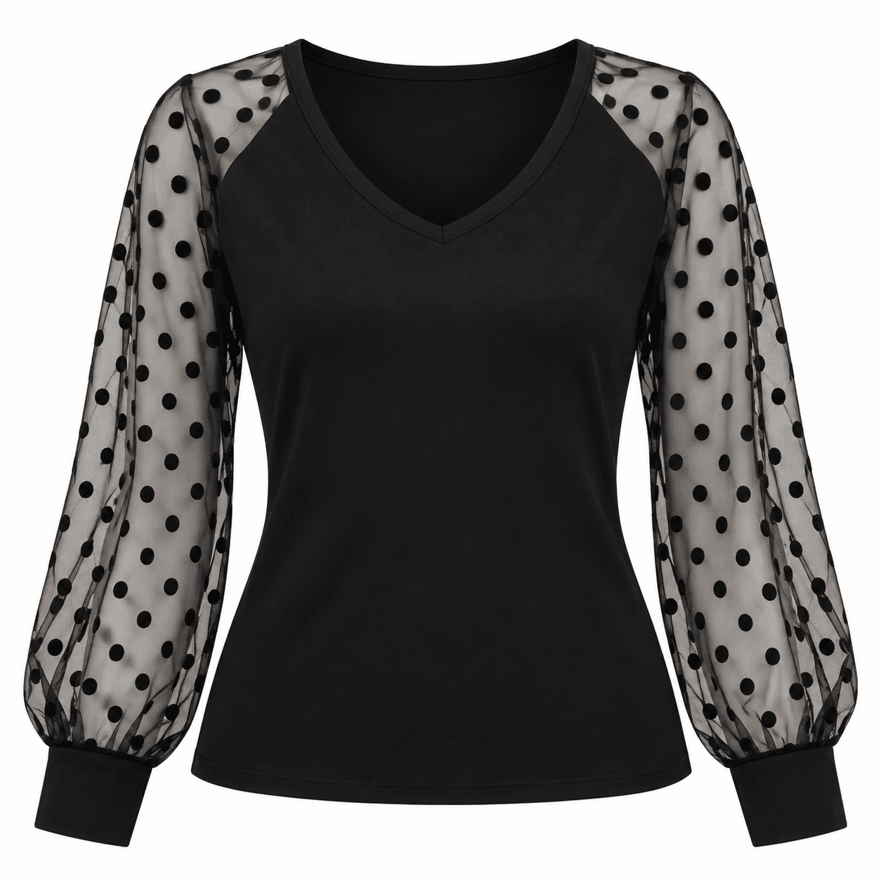Pull Femme Noir en Mousseline à Pois – Léger et Élégant
