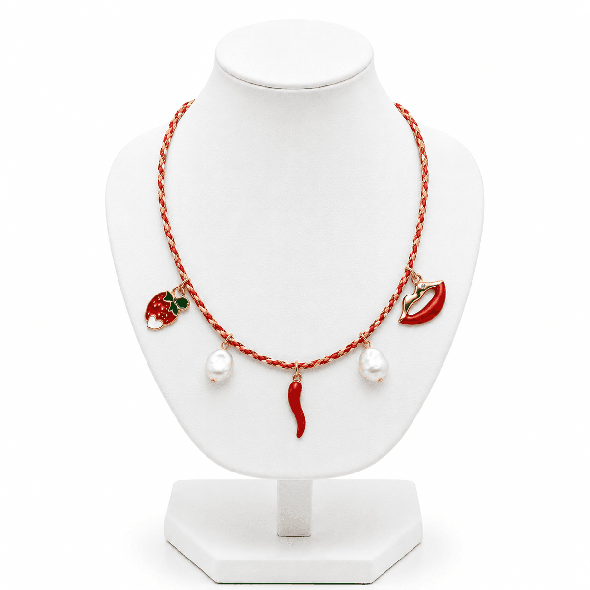 Collier Rouge Femme en Fil avec Motifs en Acier Inoxydable – Bijou Original