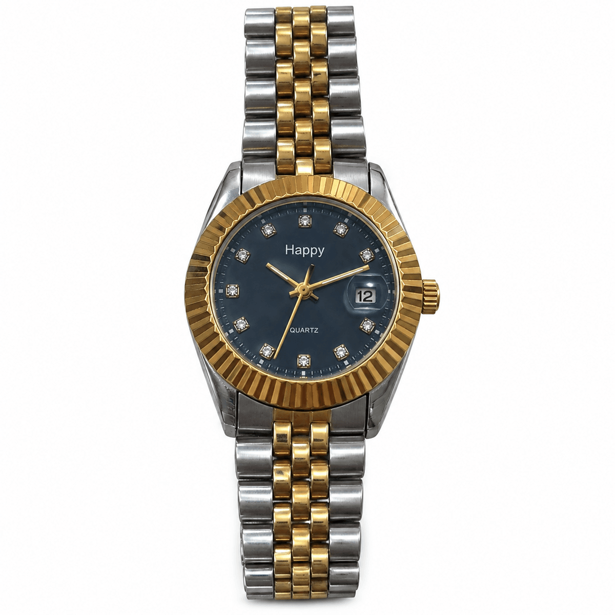 Montre Femme Élégante Bicolore Doré et Argenté avec Cadran Bleu