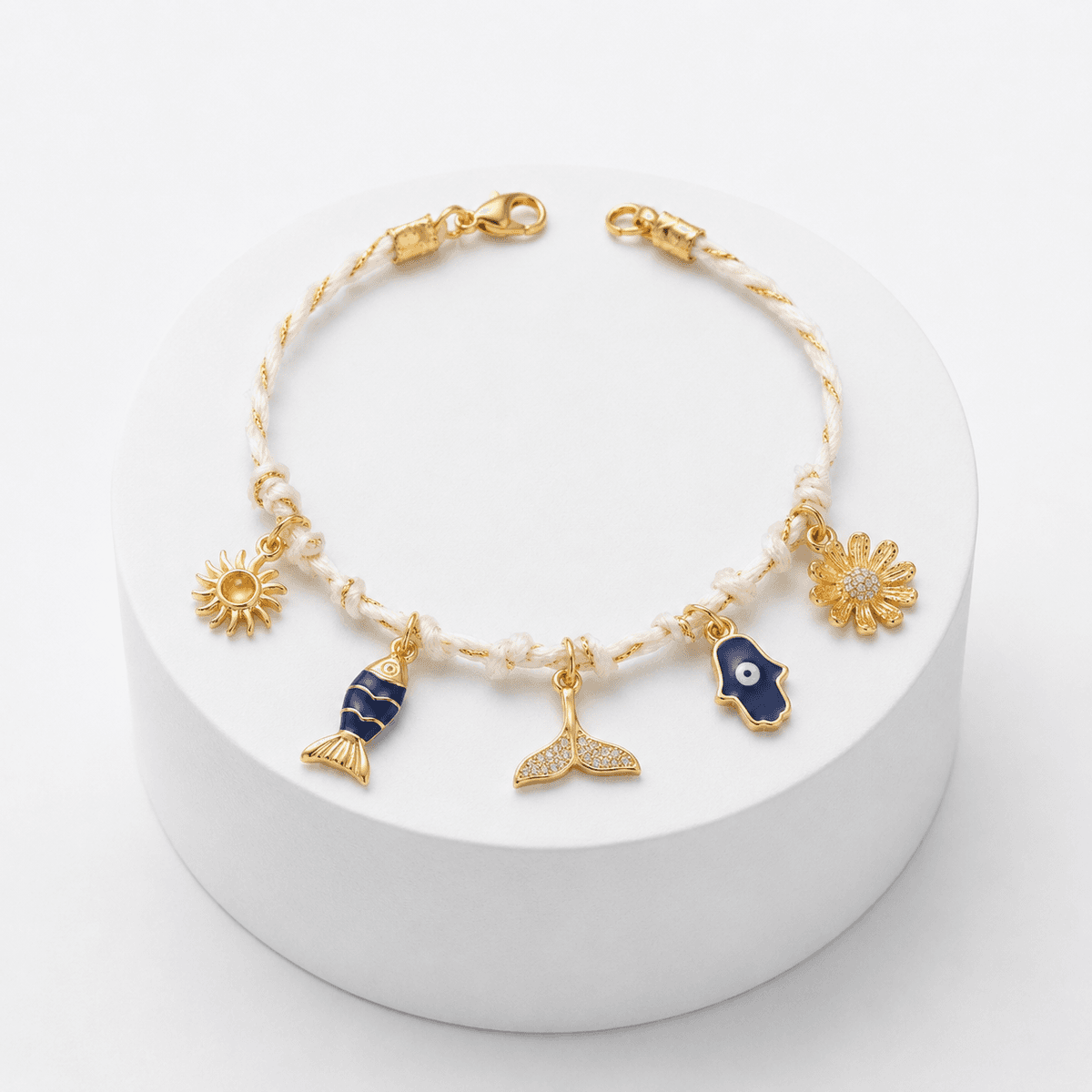Bracelet FISH en Perles Céramique Corail avec Perles Œil Porte-Bonheur – Style Bohème Estival