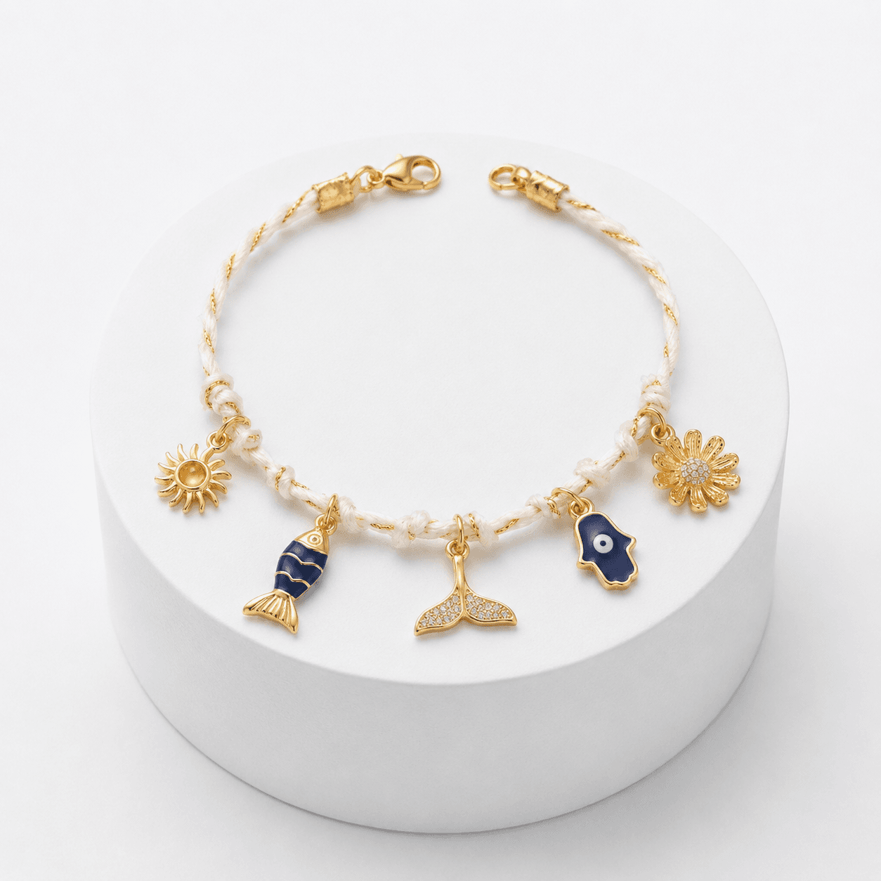 Bracelet FISH en Perles Céramique Corail avec Perles Œil Porte-Bonheur – Style Bohème Estival