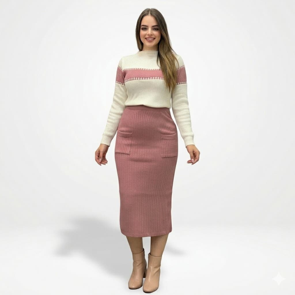 Ensemble en Laine Fine â Pull & Jupe â Confort Doux & ĂlĂ©gance Moderne