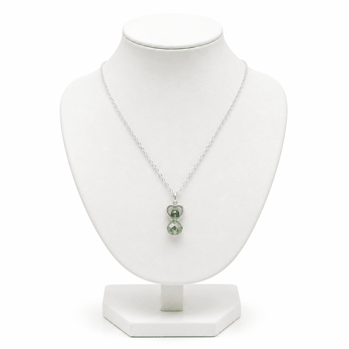 Collier Femme & Fille en Acier Inoxydable avec Cœur et Cristal Vert