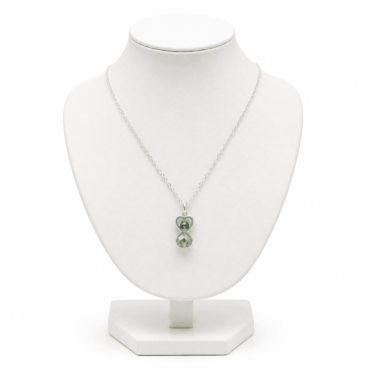 Collier Femme & Fille en Acier Inoxydable avec Cœur et Cristal Vert