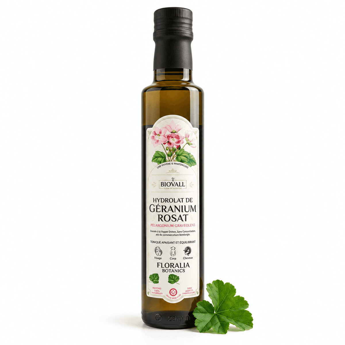 Hydrolat de GĂ©ranium BIOVALL â Eau Florale Naturelle Ăquilibrante pour le Visage