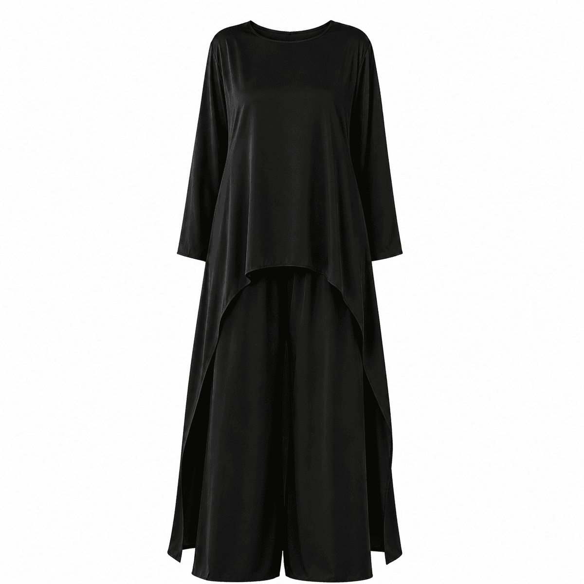 Ensemble Femme SatinĂ© ĂlĂ©gance â Tunique Longue AsymĂ©trique & Pantalon Fluide Chic