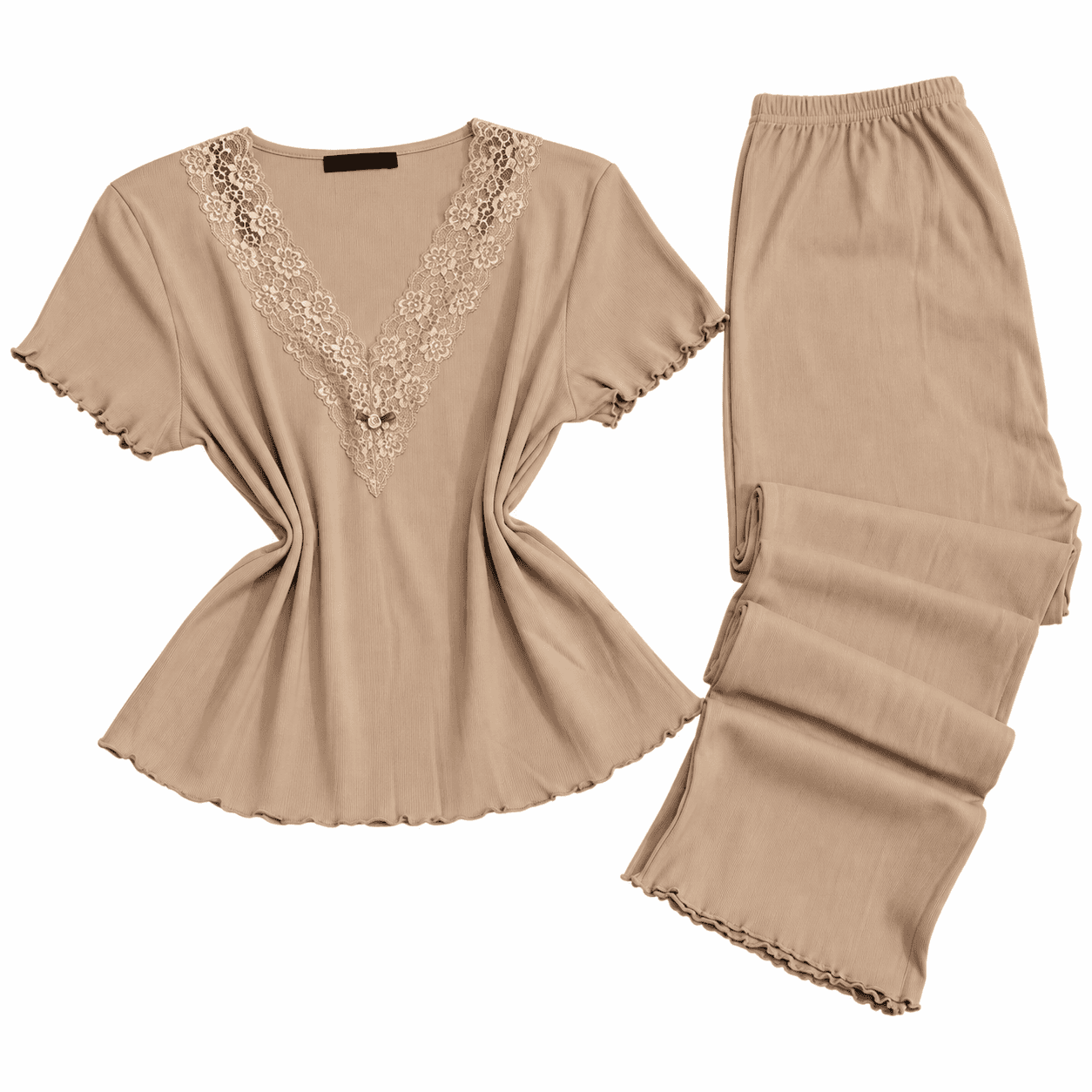 Pyjama Femme 2 Pièces Beige 100% Coton – Ensemble de Nuit Confortable