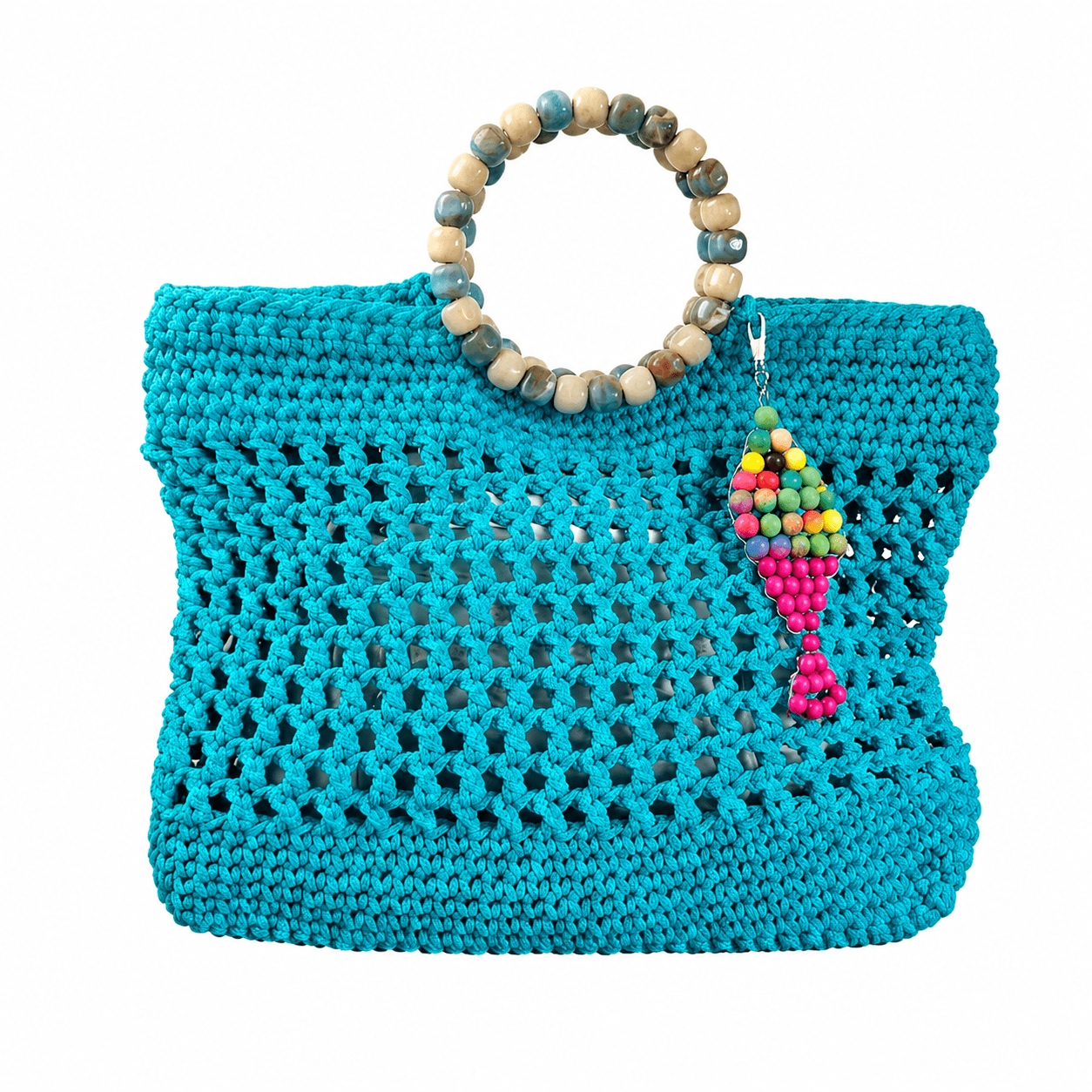 Sac de Plage Femme en Crochet Fait Main – Sac Turquoise avec Anse en Perles