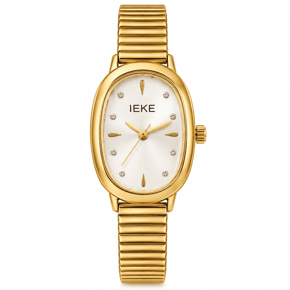 Montre Femme Dorée Élégante à Bracelet Métallique et Cadran Ovale Blanc