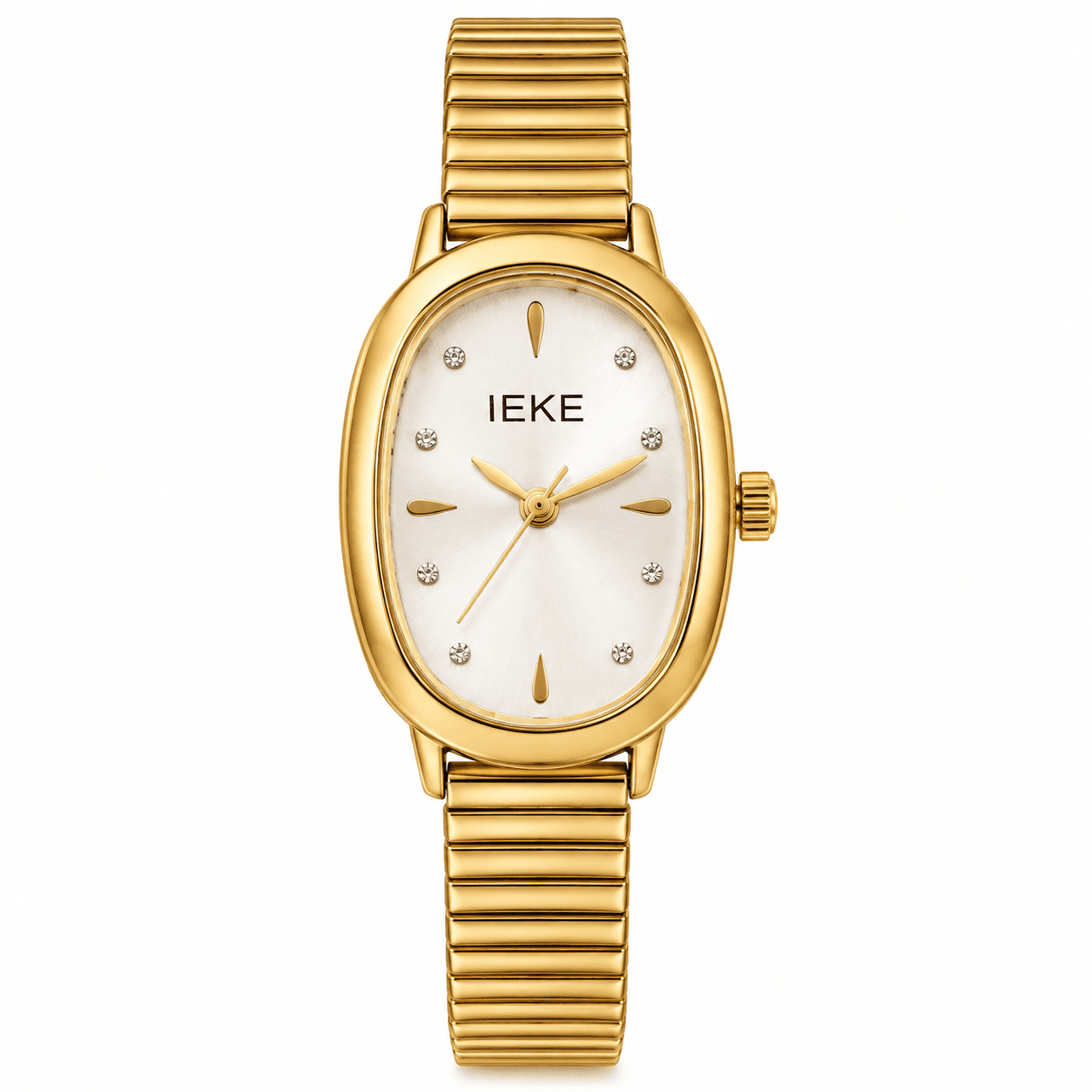 Montre Femme Dorée Élégante à Bracelet Métallique et Cadran Ovale Blanc