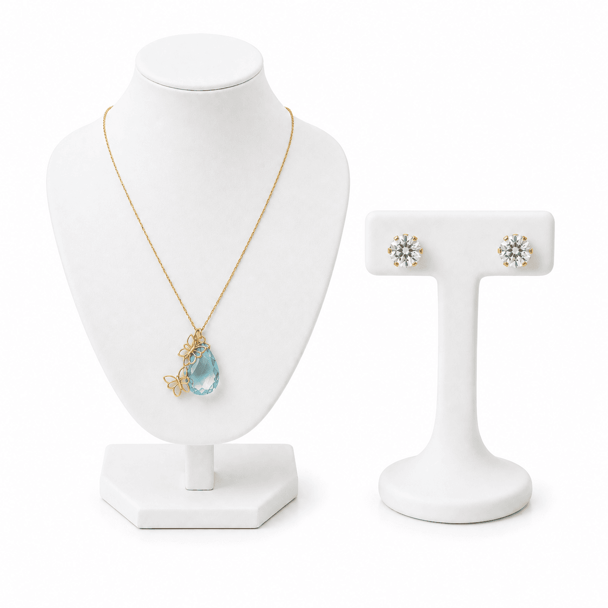 Parure Femme Aqua Butterfly – Collier et Boucles d’Oreilles Élégants Dorés
