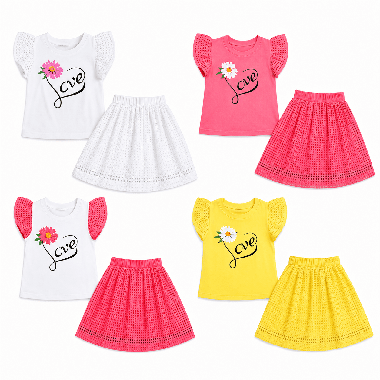 Ensemble 2 Pièces Fille en Coton avec Jupe Brodée – Motif Love